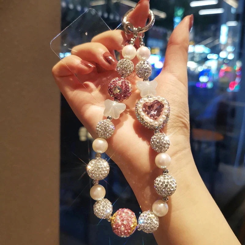 【急速発送】パールエッジジェムラブラインストーンビーズブレスレット携帯電話ストラップレディースファッションインライトラグジュアリースタイル手首携帯電話チェーン 7,466円
