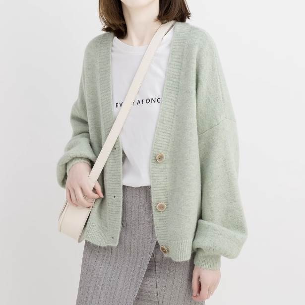 トップス カーディガン ミディアム丈 袖あり 長袖 Vネック 襟なし 前開き ニット ウール かわいい 大人可愛い シンプル カジュアル 大人 おしゃれ お洒落 レトロ アジアン エスニック ラフ 無