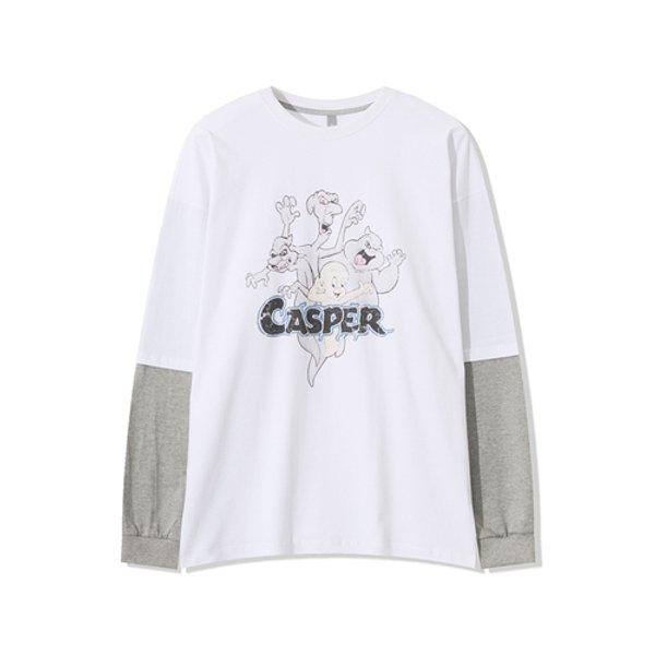 メンズゴーストレイヤード長袖ラウンドTシャツ AC-TSA-Q062-アイボリー
