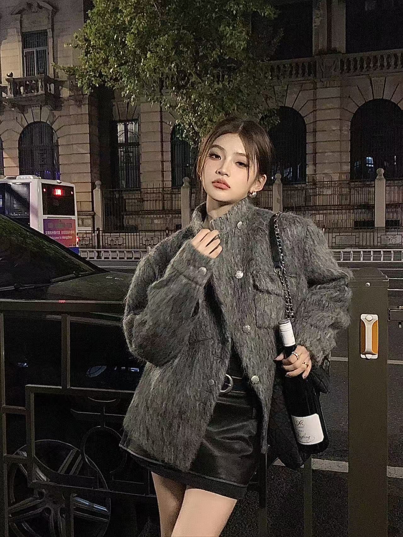 最安値!2025秋冬 韓国っぽ 暖かいハイネック 2typeふっくら中綿 ウール生地ソフトグレーアウター 厚手かわいい レディース ブルゾン 長袖シルエットトップスサイドカジュアルファッション系サイズ