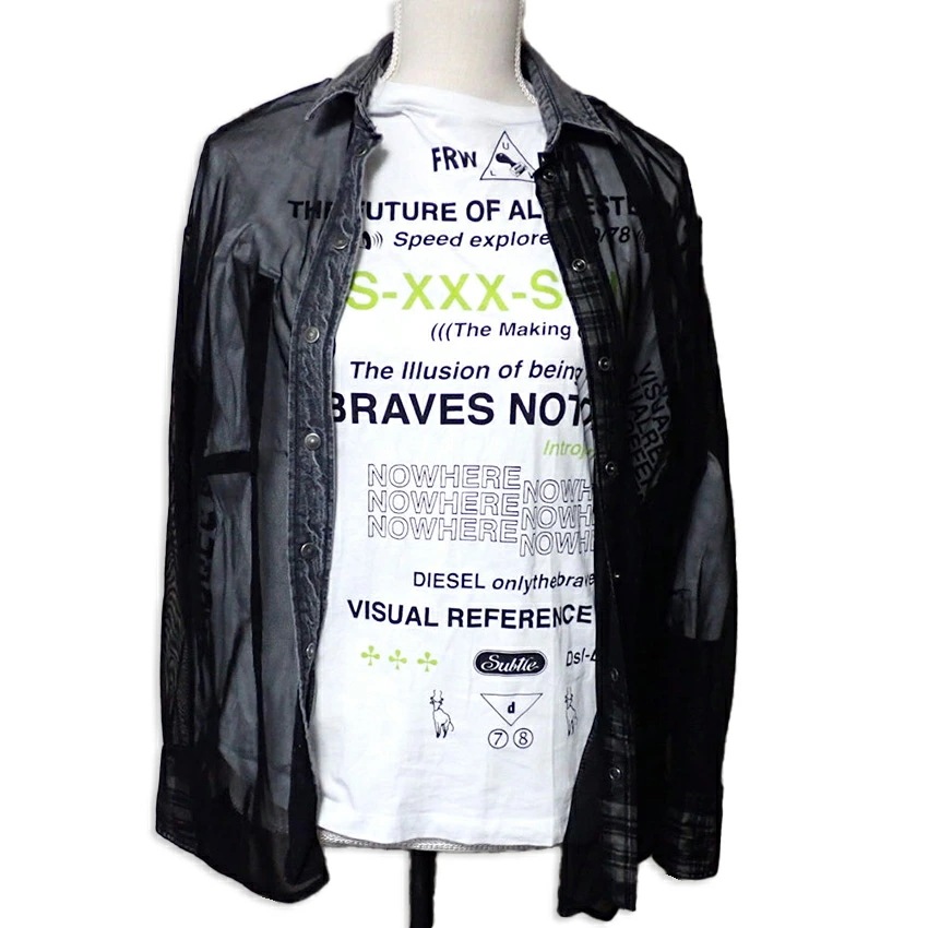【中古】DIESEL/ディーゼル デニムミックス シースルー シャツ[b27-26］