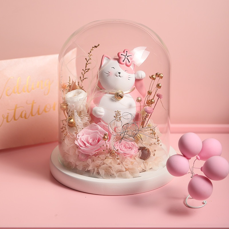 永生花ガラスカバー招き猫（高級ギフトボックスを贈る）