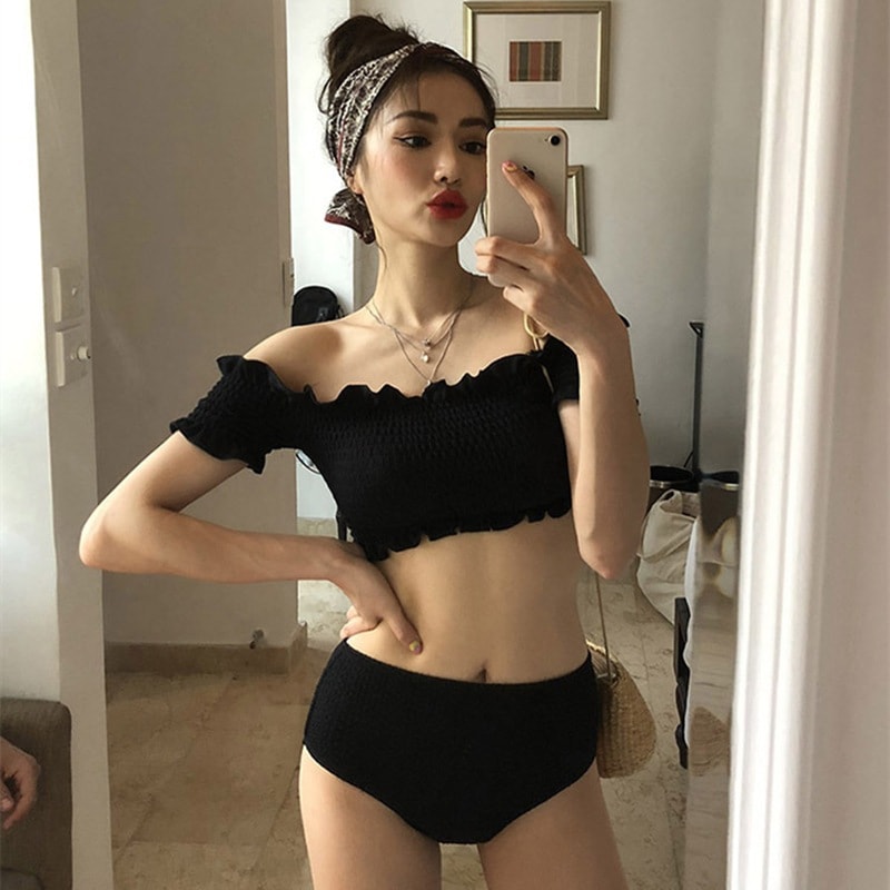 水着 ビキニ スイムウェア 三角ビキニ セパレート オフショルダー パッド付き 半袖 フリル セット 上下セット 2点セット かわいい 大人可愛い きれいめ セクシー シンプル カジュアル ナチュラル 4,460円