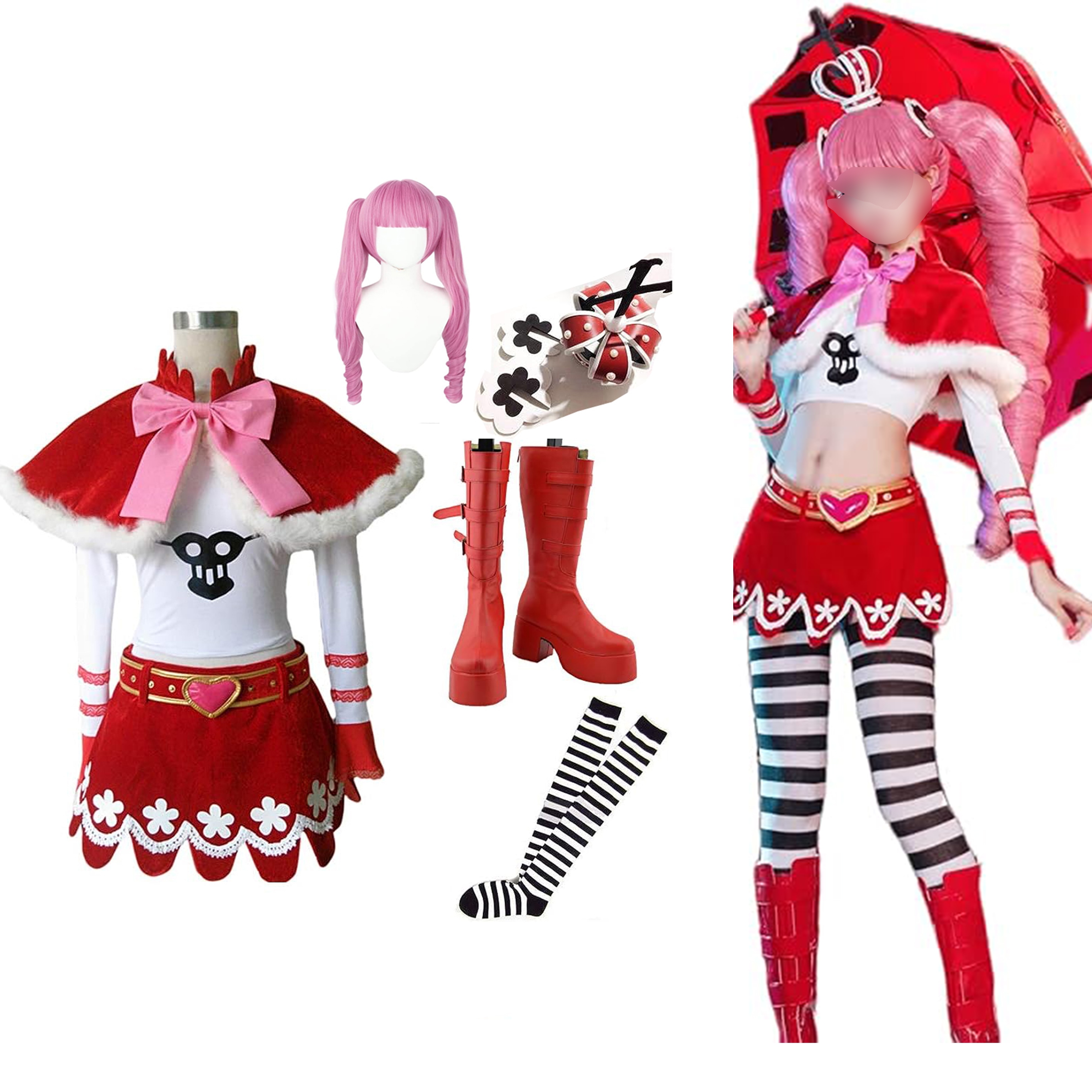 コスプレ衣装 ペローナ PERONA ONE PIECE ワンピース ハロウィン クリスマス 学園祭 文化祭 仮装 演出服 コスチューム コスプレ 衣装＋ストキング 王冠 ウィッグ 靴 追加可 傘無し