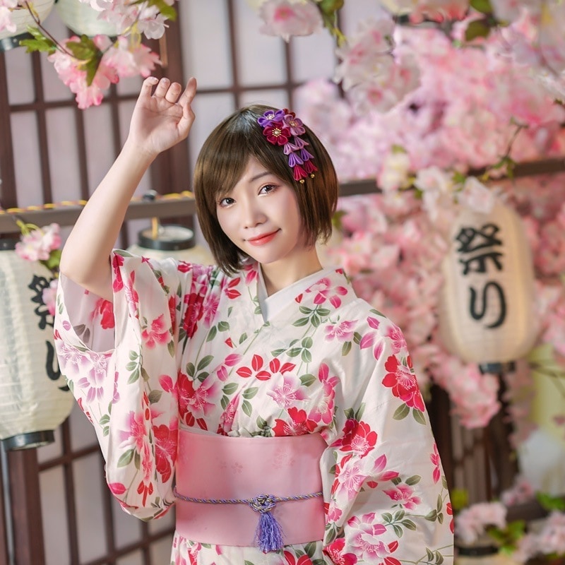 和服 浴衣 女改良型 便着用 純綿素材 桜小花柄 和服セット 快適な着心地 おしゃれなデザイン 軽やかな素材 夏にぴったりな涼感タイプ 自宅や外出に便利なデイリーアイテム
