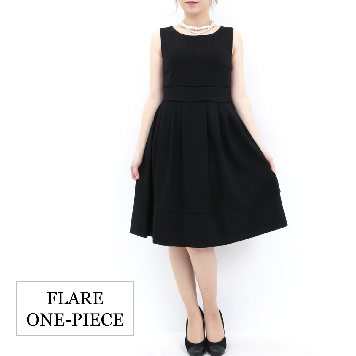 ワンピース きれいめ フレア ノースリーブワンピース ひざ丈 黒 ブラック レディース [国内発送] 5,646円
