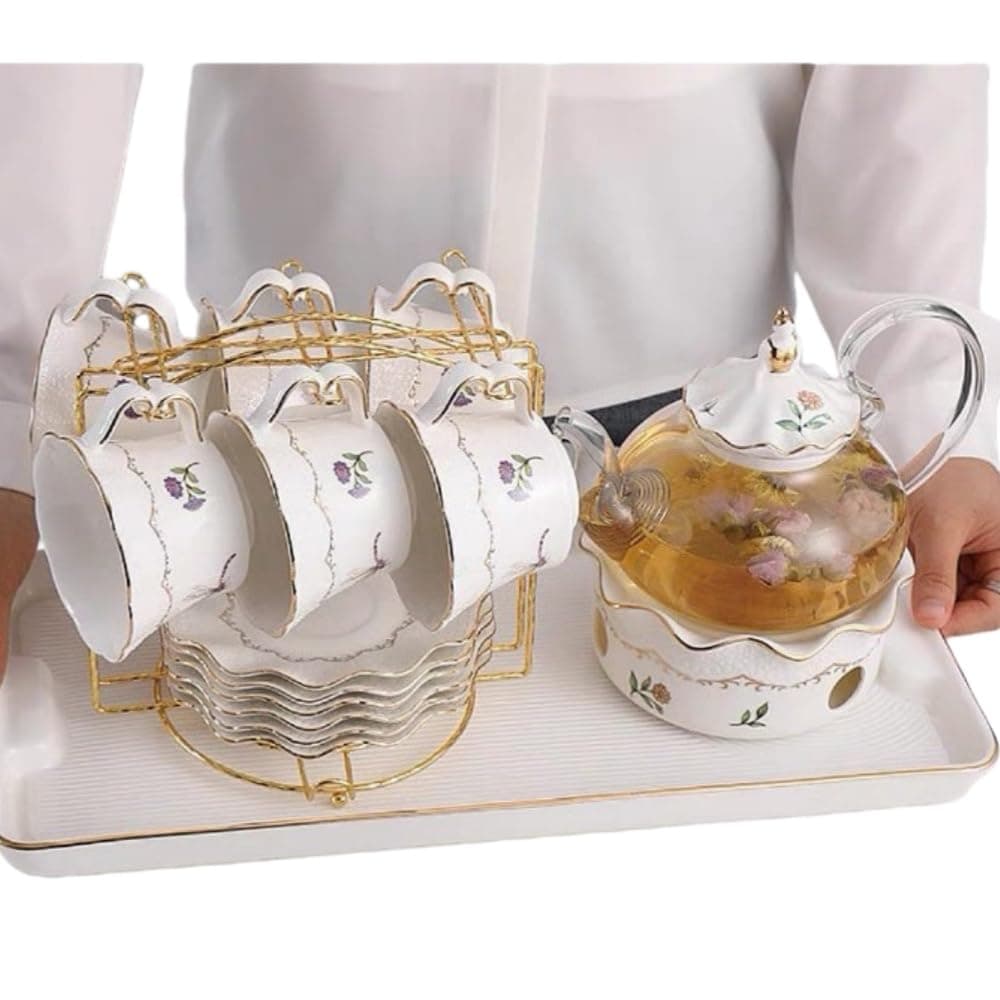 VJR耐熱ガラス製のコーヒーカップティーポットティーセット透明な陶器製のティーウェアはアフタヌーンティーやフルーツティーなどに最適です高ホウケイ酸ガラス製です (フラワーバタフライガールテ