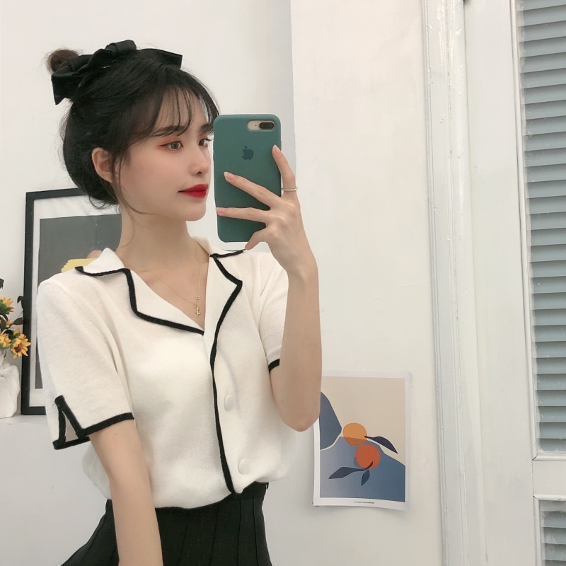 トップス シャツ 袖あり 半袖 Vネック 襟付き かわいい 大人可愛い きれいめ シンプル 大人 おしゃれ お洒落 かっこいい 大人可愛い 大人女子 こなれ感 無地 夏 20代 30代 OL 通勤 5,508円