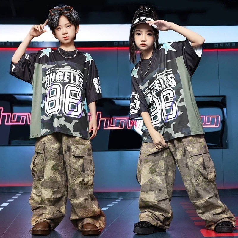 子供用ストリートダンススーツ男の子ヒップホップジャズダンス女の子夏ドラム練習着ヒップホップ出演服