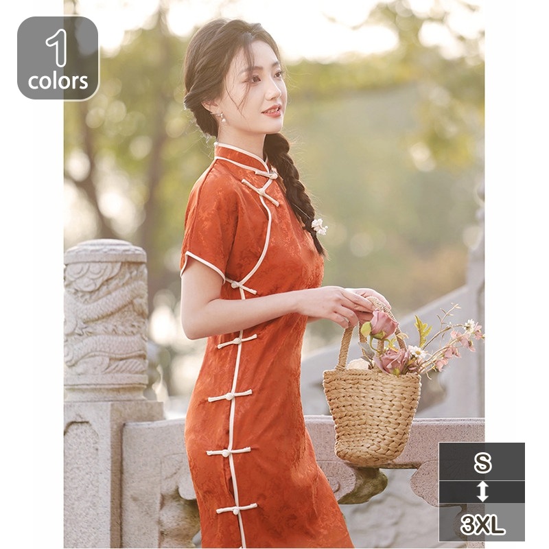 チャイナドレス 半袖 ロング丈 タイトワンピース 中華服 スリット レディース パーティードレス ワンピース 花柄 チャイナ服 サイドスリット 旗袍 コスチューム 結婚式 チーパオ ロング ドレス セ