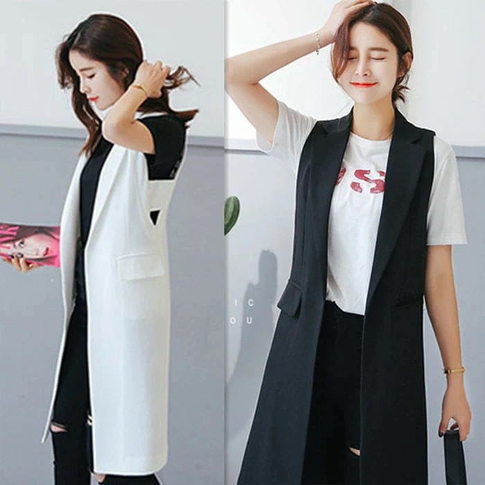 【急速出荷!】ジレ カジュアルコート ミディアム丈 夏 スーツ素材 薄手生地 裏地無し ロングジレ ロングベスト レディース トレンチベスト ロング丈スーツベスト 2XL 3XL 4XL 大きいサイズ