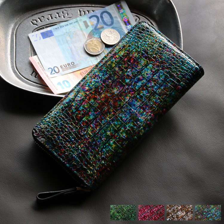 クロコダイル 長財布 メンズ ラウンドファスナー 財布 本革 鰐革 ワニ革 手染め加工 フランスクロコダイル 手染め お洒落 オシャレ 紳士財布 高級感 艶 美しい 父 男性 プレゼント ギフト (0