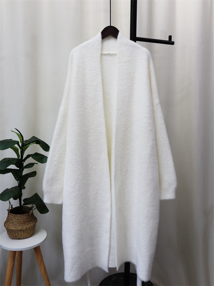 INSスタイル ニットトップス ミンクのパイル 怠惰な風 トレンド セーター コート ロング カーディガン 秋冬 帯を締める 気質