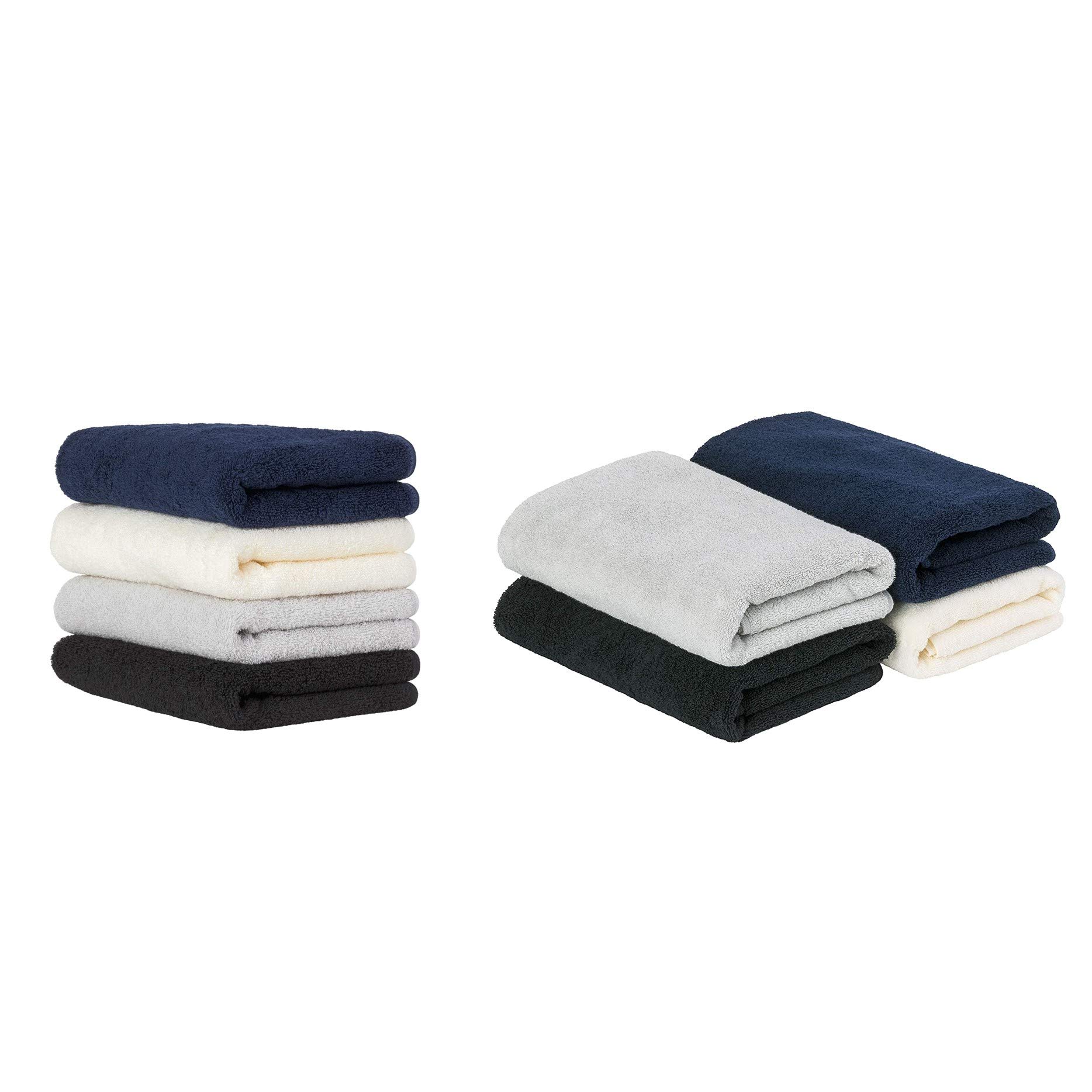 【Amazon.co.jp限定】タオル研究所 [毎日シンプル]001 バスタオル/フェイスタオル MIX.b 毛羽レス 高速吸水 速乾 耐久性 人気 【Family Pack/家族で色違い】【4枚+4