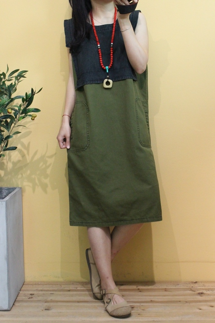 ワンピース Aライン カジュアルドレス 膝丈 ひざ丈 膝下 ミモレ ミモレ丈 ロング ロング丈 7分丈 ミディアム丈 袖なし ノースリーブ 切り替えデザイン ドッキング コットン 綿 バイカラー 7,543円