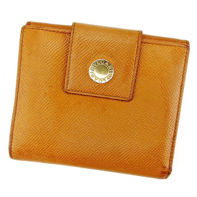 Wホック財布 二つ折り財布 財布 ブルガリブルガリ ライトブラウン 中古