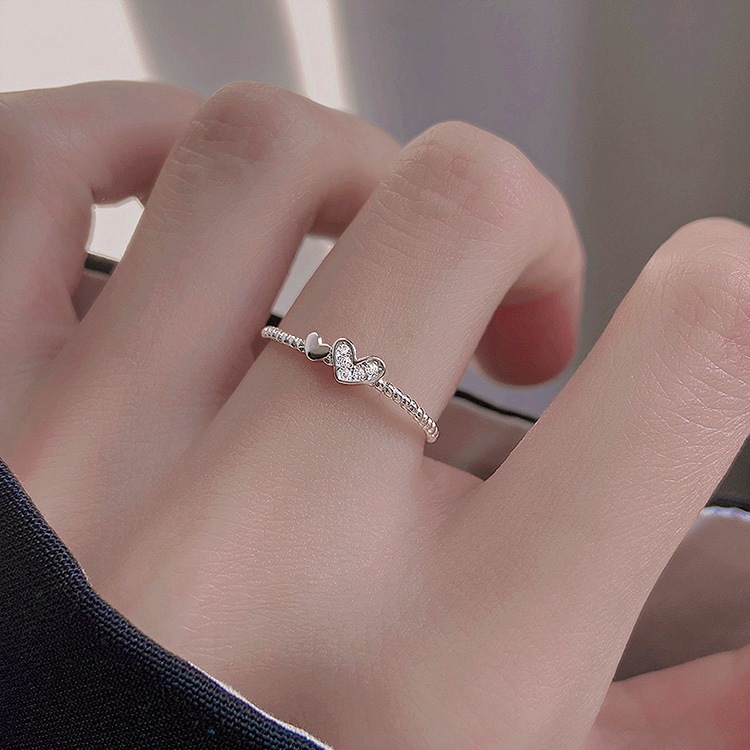 女性用s925ペアラブリングニッチデザイン甘くてシンプルなダイヤモンドハートオープンリング