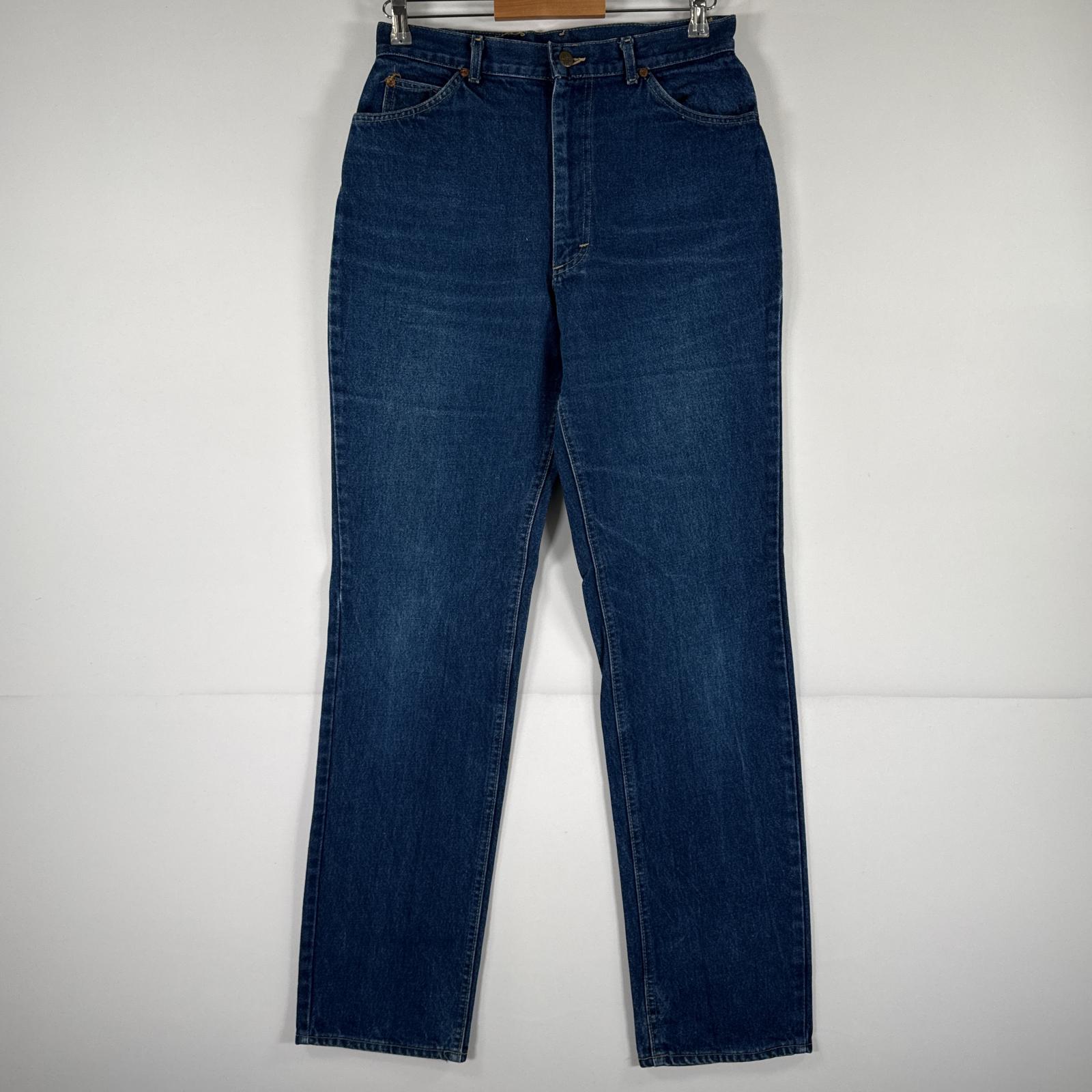 古着 リー USA製 デニムパンツ Lee ジーパン 5ポケット ジップフライ レザーパッチ ストレート ヒゲ 色落ち 14 ブルー レディース