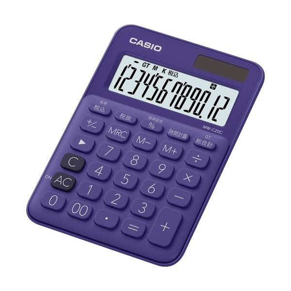 （まとめ）カシオ カラフル電卓 ミニジャストタイプ12桁 パープル MW-C20C-PL-N 1台5セット