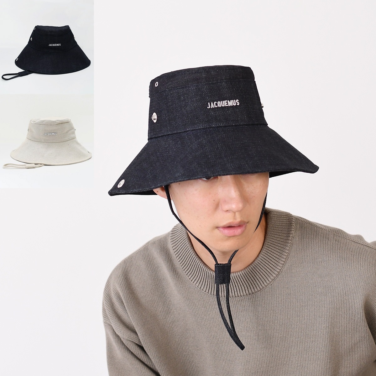 帽子 LE BOB DE-NIMES バケットハット 255AC721 メンズ ユニセックス ネイビー ホワイト コットン ロングストラップ バケハ