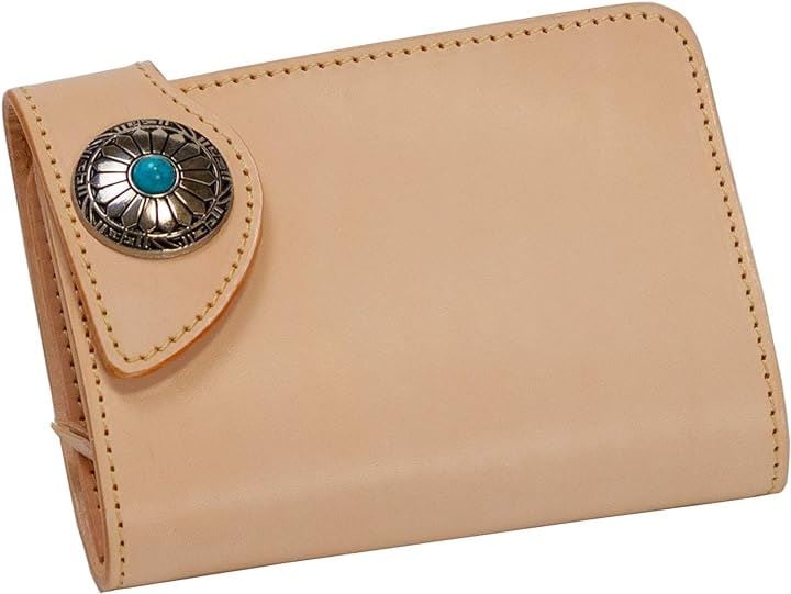 牛革 財布 メンズ 二つ折り ミドル レザー 本革 ウォレット バイカーズ ヌメ革 生成り ターコイズ 人気( ベージュ)