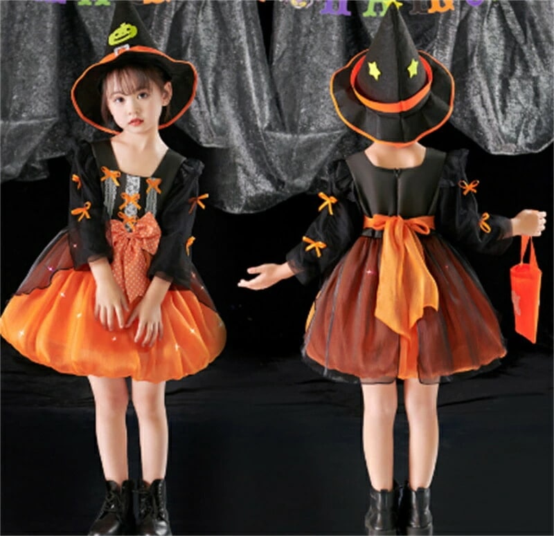 発光する 90-120cm クリスマスランタンワンピース ハロウィンランタンプリンセスワンピース cosplay 女子 ハロウィン衣装 魔女 ショー パーティー ドレス コスプレ 仮装 衣装 女子