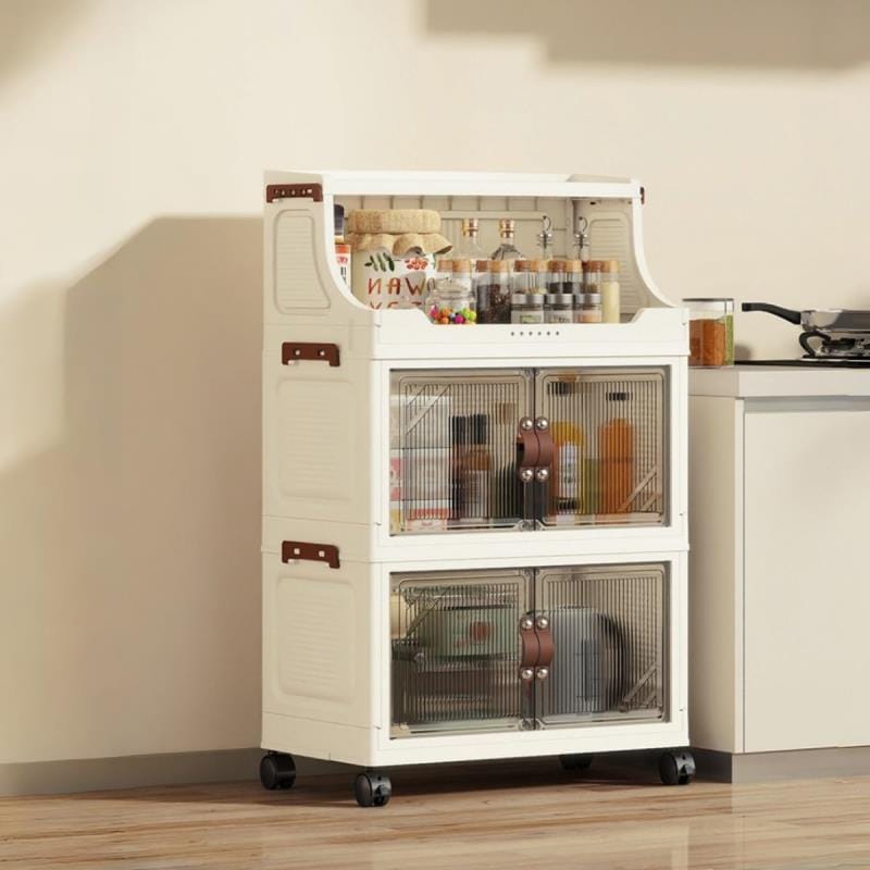収納ケース 収納ボックス 食器棚 キャビネット 折りたたみ キャスター付き キッチン 台所 扉付き おしゃれ カラーボックス 一人暮らし 組立簡単 天板置き場付き 大容量収納 磁石開閉 省スペース 幅