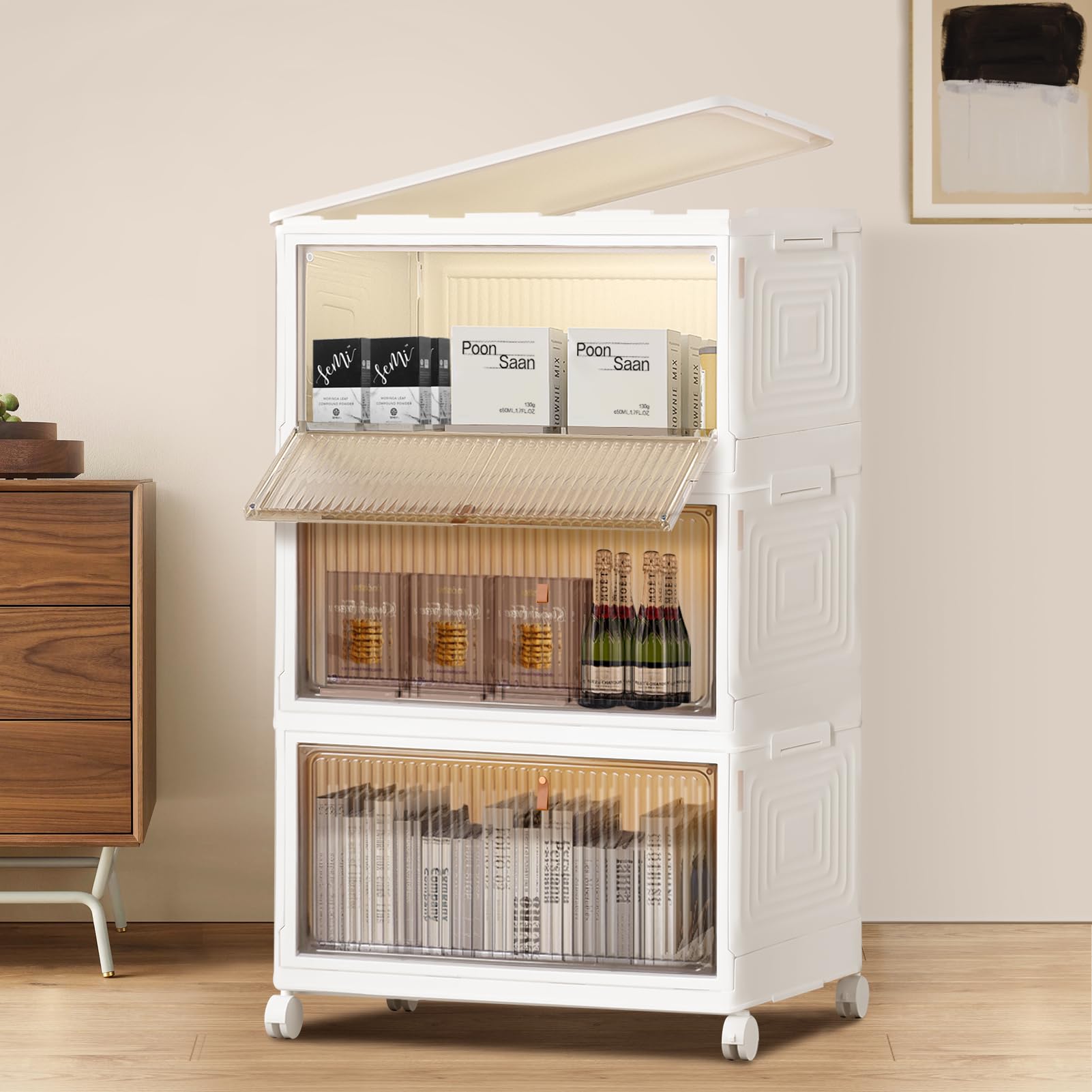 ホームブリス 収納ボックス 蓋付き 積み重ね 衣装ケース 折り畳み 収納ケース 前開き マグネット式扉 キャスター付き 多機能 組立簡単 透明 おしゃれ 小物/衣類/おもちゃ/書類/靴/化粧品 省スペ