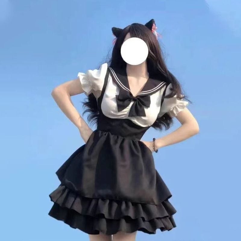 【送.料.無.料.急速発送】夏のリボン着痩せ学院マリンスイート学生新作ワンピースロリータポンポンスカート