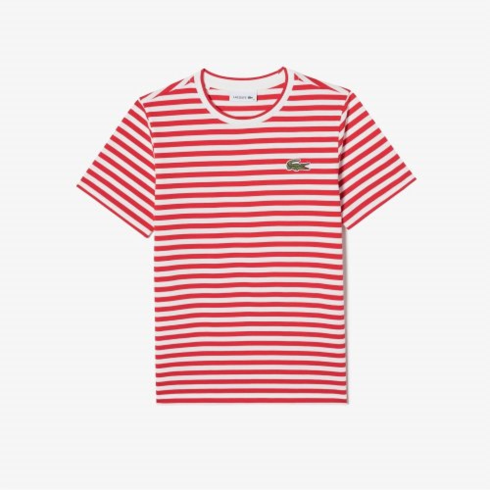 LACOSTE レディースストライプ半袖Tシャツ [レッド]