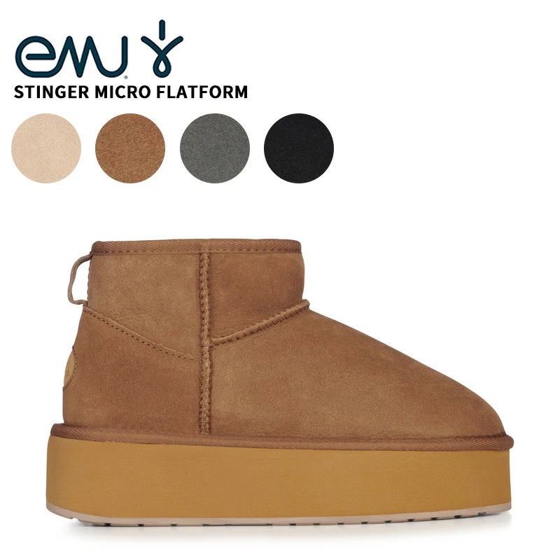 エミュー レディース 厚底 ショートブーツ EMU スティンガー マイクロ フラットフォーム Stinger Micro Flatform 秋 冬