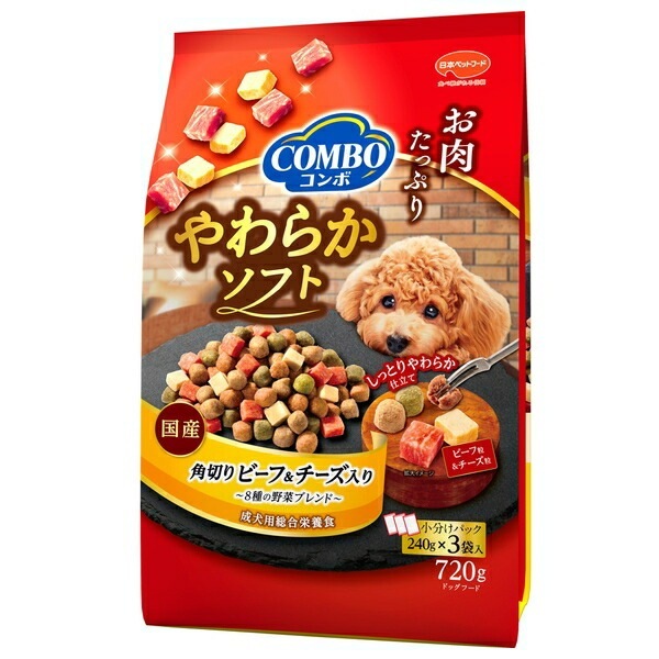（まとめ買い）日本ペットフード コンボ ドッグ やわらかソフト 角切りビーフ/チーズ 野菜ブレンド 720g 犬用フード [x5] 5,383円