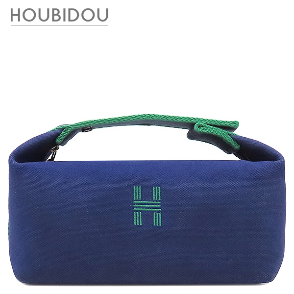 エルメス ポーチ ブリッド ア ブラック PM コットンキャンバス マリン シルバー金具 バニティ Hロゴ バス用ポーチ 【中古】