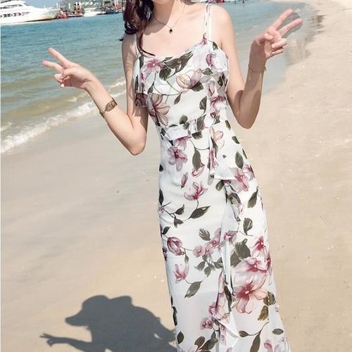 1336.花柄シフォンタイトドレス（ホワイト）2019 春夏 sale ビーチ リゾート プール 女子会 お呼ばれ