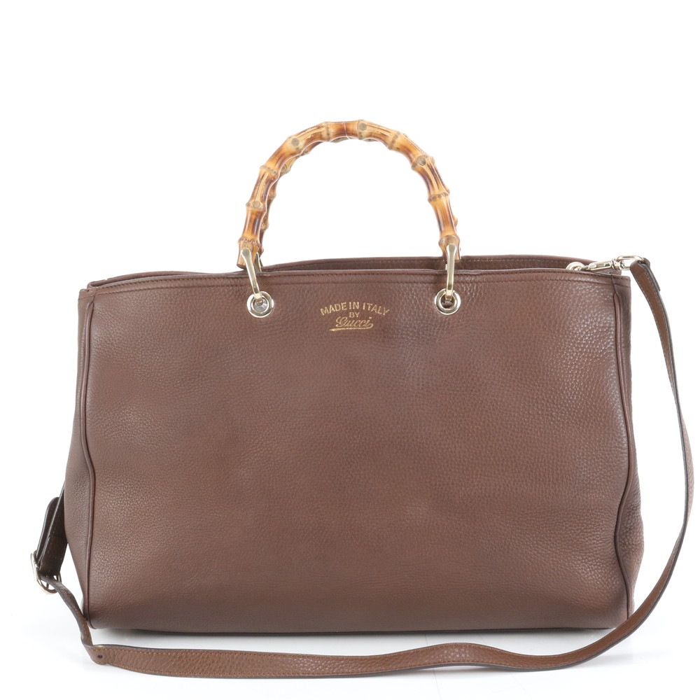 美品 バンブー バンブー ショッパー ラージ 323658 レザー 2WAY トート バッグ 斜め掛け 肩掛け ショルダー ハンド 本革 ブラウン 茶色 A4 レディース REM DM4-1 中古