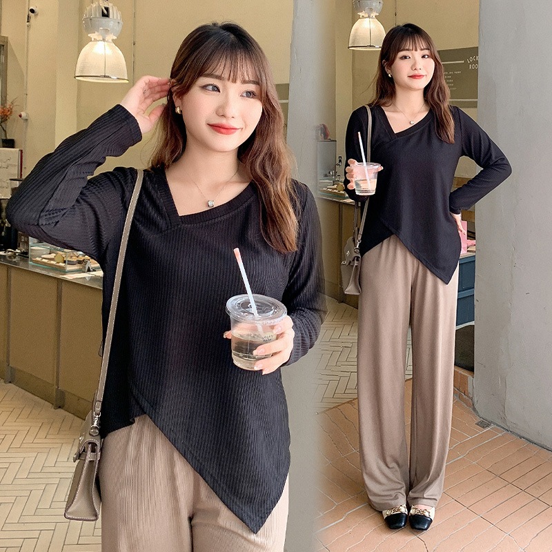 5L 4L 秋冬 韓国 大きいサイズ 長袖ニットトップス レディースシャツブラウス タイト ストレッチ 30代 40代 50代 60代大きいサイズのフランスの上着はお腹を遮って痩せています