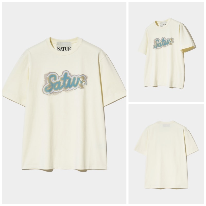 Tシャツ・カットソー SATUR Smudge Logo Artwork Short Sleeve T-Shirt Retro Ivory S SATUR】 (W) SMUDGED LOGO ARTWORK T-SHIRT : RETRO IVORY T