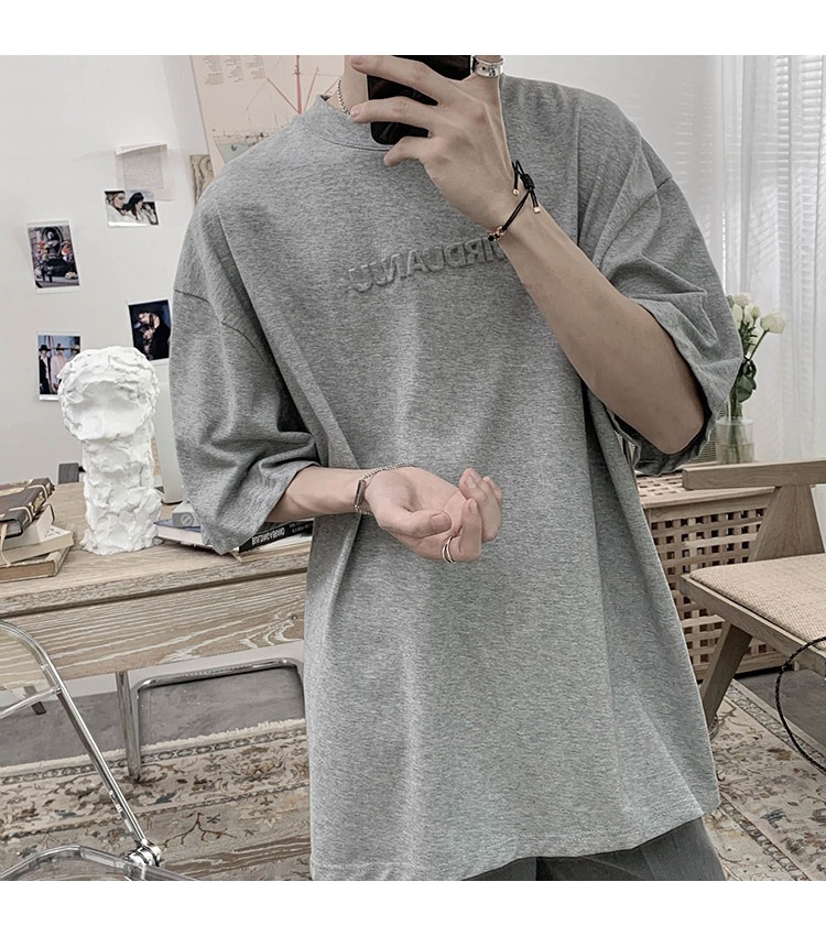 5分袖Ｔシャツ トップス Tシャツ プルオーバー シンプル カジュアル グレー 灰色 レギュラー丈 袖あり 半袖 5分袖 ラウンドネック ストレート ワイド かっこいい クール デイリーウェア 5,096円