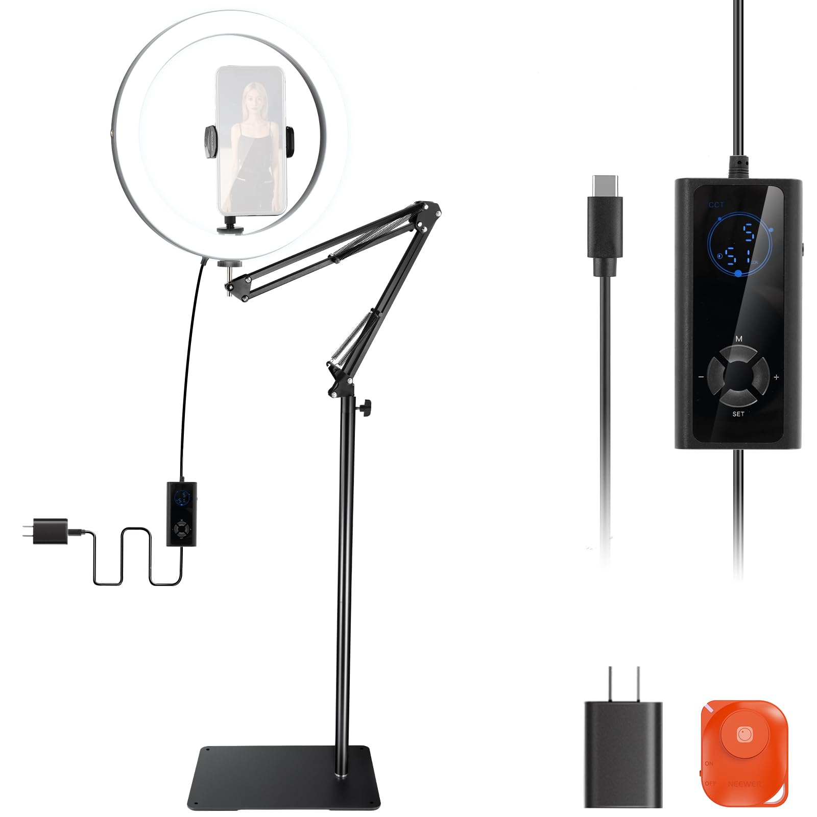 NEEWER 12インチ ledリングライト アーム式俯瞰撮影ライト 24W 高出力 スマホ用 伸縮式ライトスタンド/スマホホルダー付属 バイカラー 調光可能 2900K-7000K CRI97+ 1 7,744円