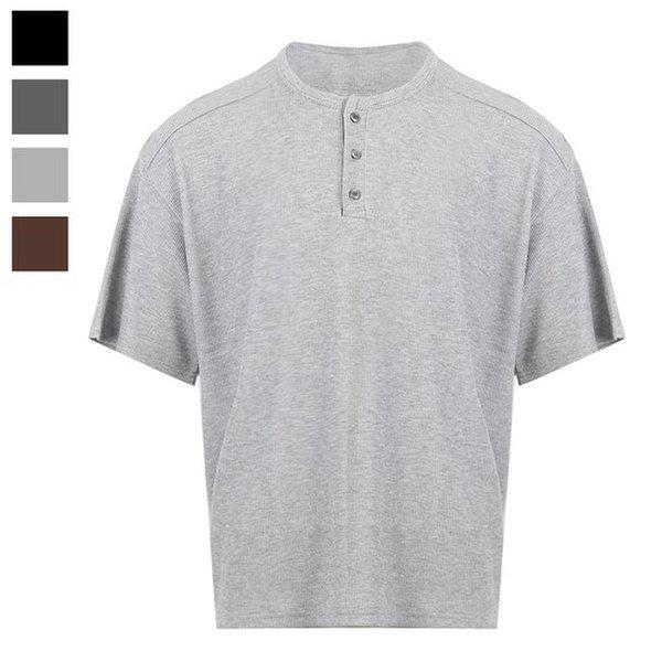 男性用ローズリブヘンリーネック半袖ニットTシャツ AC-KNH-Q089-メランジ