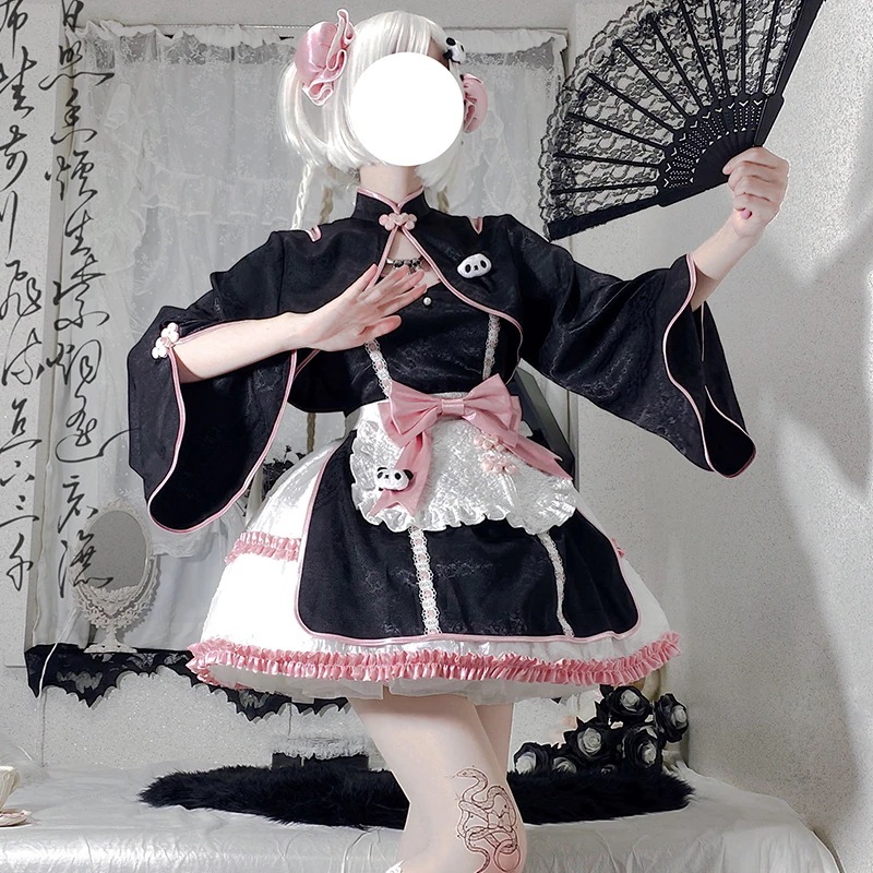 【快速出荷】中華ロリータ チャイナ風ミニワンピースセット コスプレ ロリータワンピース コスチューム メイド服 jsk 文化祭 ボウタイ ゴスロリ