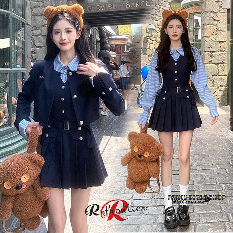 制服 ブレザー なんちゃって制服 スーツ 卒業式 卒服 女の子 ハイウエスト 【制服標準装備】韓国 韓国 シャツ 150 長袖 セット 小学校女子 ジャンパースカート 160 卒業式 制服
