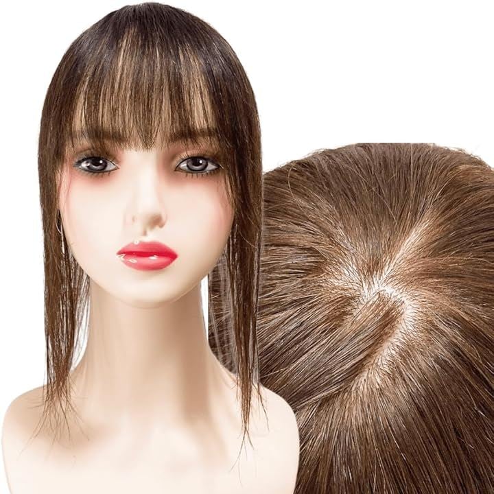 部分ウィッグ ヘアピース 分け目自由自在 総手織り ポイントピース ミセス 自然 かつら 女性 レディース 人毛100% ストレート セミロング(ナチュラルブラウン, 12x13cm)