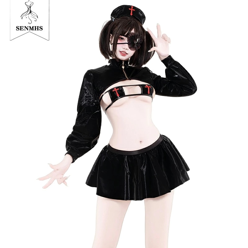 【即納】 セクシー コスプレ ナース ナース服 制服 ボンデージ エプロン 看護婦 nurse ランジェリー PU レザー 萌え コスチューム レディース 仮装 ワンサイズ カチューシャ レオター