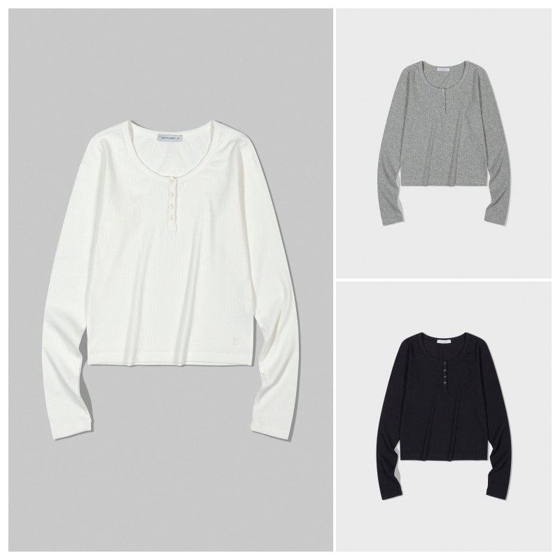 【LOW CLASSIC】 HENRY-NECK LONG SLEEVE T-SHIRT : 3COLORS