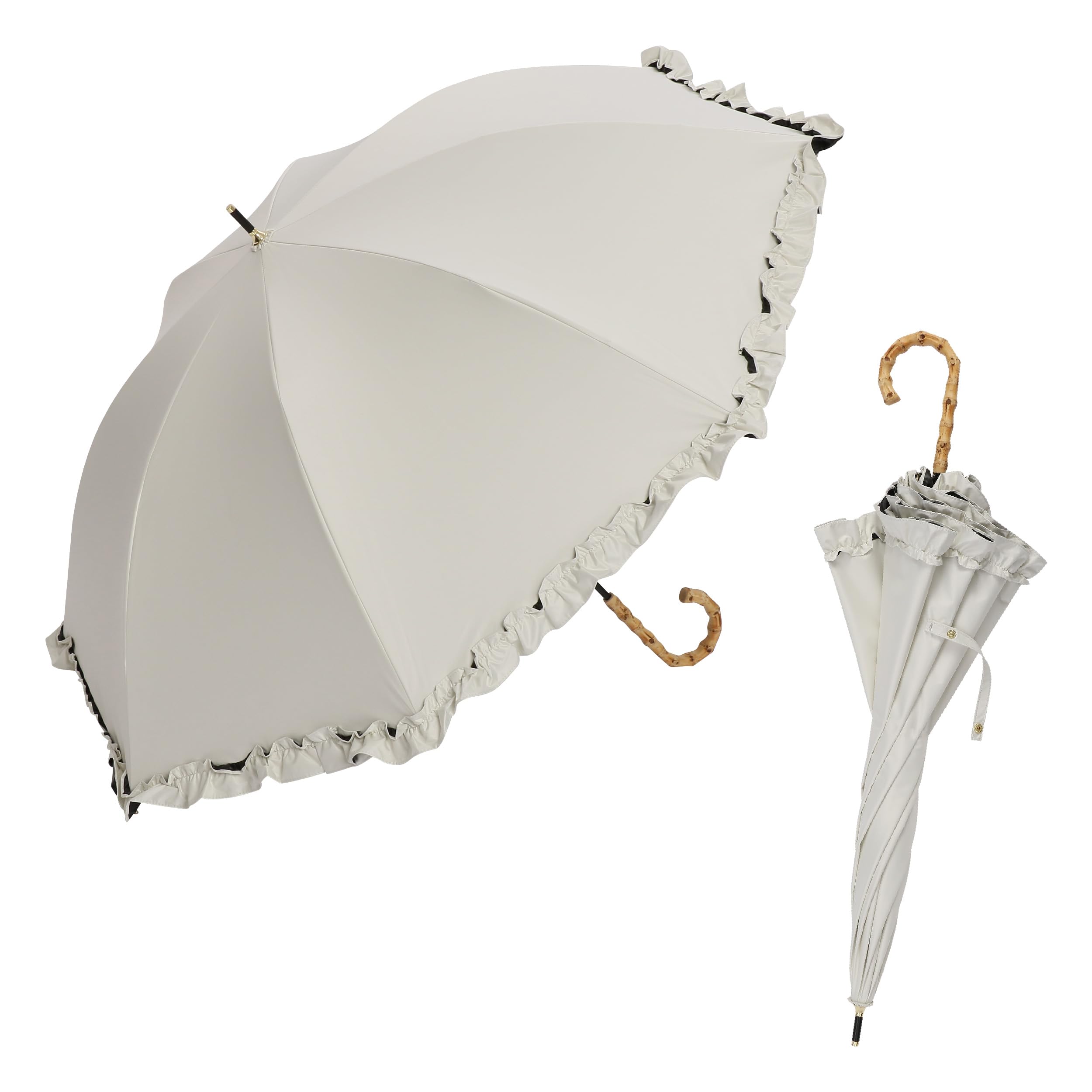 assa 日傘 UVカット 100 遮光 長傘 (大きめ 55cm ワイド) レディース 完全遮光 100% 軽量 手開き傘 遮熱効果 晴雨兼用 グラスファイバー バンブー 竹製ハンドル FLL