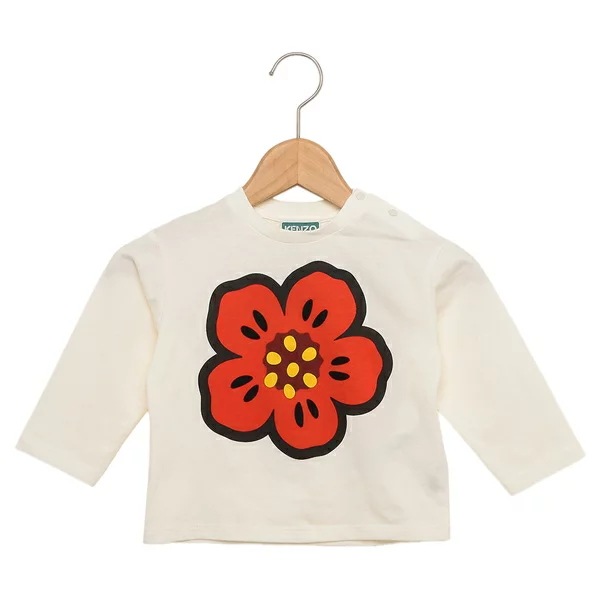 子供服 Tシャツ カットソー ロングTシャツ BOKE FLOWER ホワイト レッド ガールズ K60490 12P