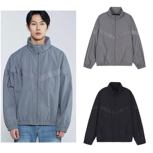 男性ナイロン切り替えハイネックプルオーバーウィンドブレーカージャンパー_US