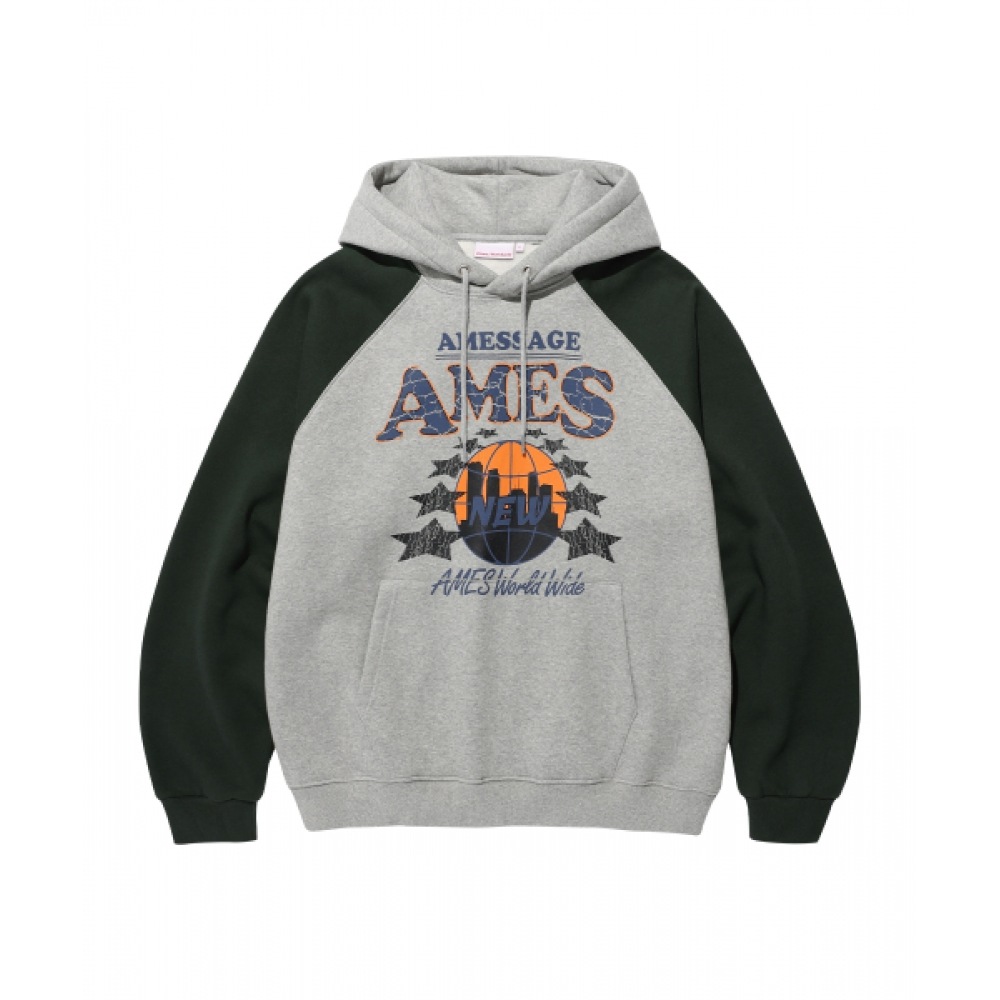 AMES-WORLDWIDE ビンテージワールドグラフィックラグランパーカーグレー (AM2EFUM402A)
