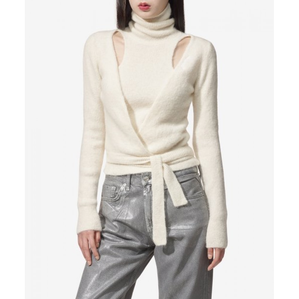 GANNI 女性用ハイネック起毛レイヤードラップニット-ベージュ/K1964135 26,926円